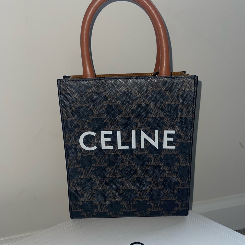 CELINE CANVAS AND CALFSKIN WITH CELINE PRINT Purse